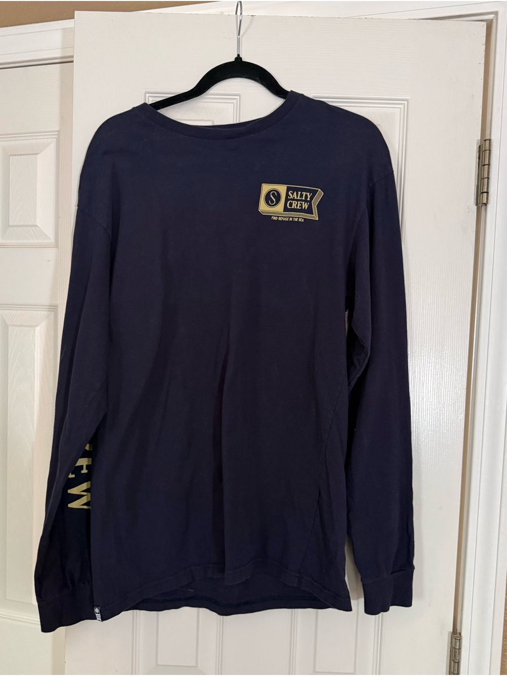 Salty Crew Navy Long Sleeve Shirt with Yellow Crest